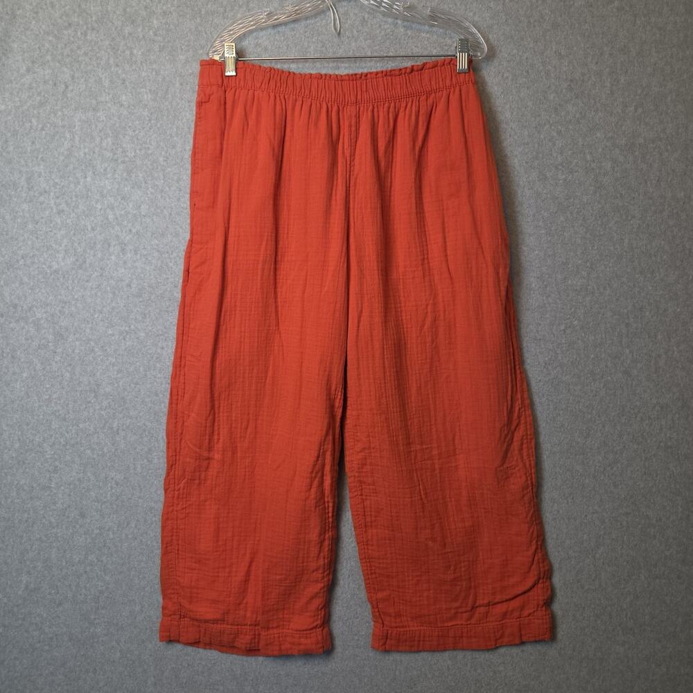 Old Navy Orange Cotton High Rise Crinkle Gauze Wide Leg Pull On Pants Size XL